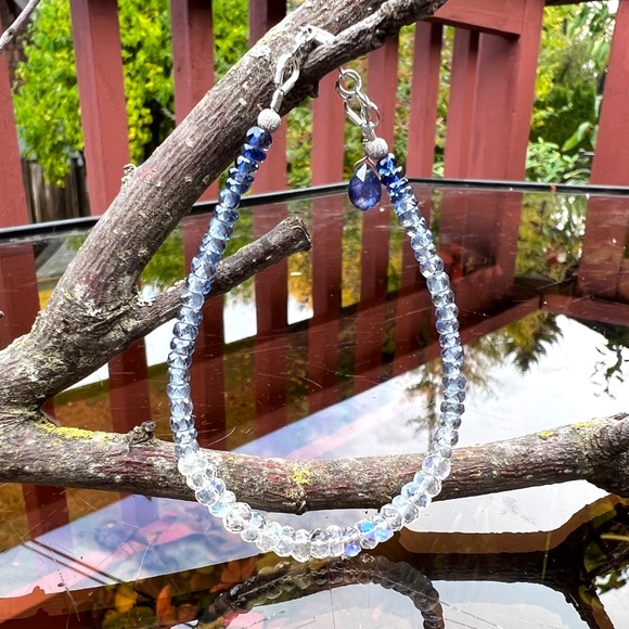 Solid 14K White Gold Natural Blue Sapphire, Moonstone Bracelet 7" - 7 2/3" - Picture 8 of 13